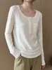 Camiseta Branca Gola Redonda Manga Longa Feminina Outono 2026 Primavera Outono Novo Estilo Cintura Marcada Emagrecedora Camada Interna Camada Base Roupa Externa Top Curto