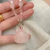 Collar de Zorro de Nueve Colas de Cristal Rosa Natural con Cadena de Cuentas Móviles para Mujer, Colgante de Zorro de Cristal Rosa con Collar de Cristal Blanco Facetado
