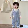 Ropa de Otoño para Bebé Niño Mono Falso de Dos Piezas Rayas Oso Pequeño Lindo Mameluco de Manga Larga Ropa para Salir a Principios de Otoño Body