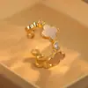 Anel Aberto de Zircônia com Casca de Flor de Quatro Folhas para Mulheres, Sentido de Alto Padrão, Pequeno Fresco, Moda Personalidade, Anel de Dedo Comestível, Luxo Leve, Temperamento Textura