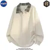 Sudadera de Manga Larga Jacquard Falsa de Dos Piezas de Alta Gama Marca Nasa Otoño e Invierno Terciopelo Cálido Suéter Superior