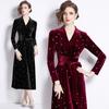 Vestido Veludo Preto Dourado Feminino 2024 Outono e Inverno Novo Francês Cintura Alta Moda High-end Elegante Manga Longa Saia Base