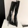 Botas de cano alto femininas tubo reto longo salto plataforma slim altas botas estilo cavaleiro francês bico fino 2026 novo estilo aumento de altura interna do salto