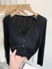 Cárdigan de Hilo de Seda Helada Tejido para Protección Solar para Mujer, Chal de Verano Delgado, Cubre para Aire Acondicionado, Combinado con un Vestido de Tirantes, Top Corto
