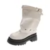 Botas de Piel Suave de Dos Formas Punta Redonda Caídas para Mujer 2026 Otoño/Invierno Nuevo Estilo Botines Riveteados para Pantalón de Pierna Recta Botas de Jinete Adelgazantes