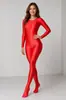 Body de Spandex Brilhante Cobertura Total Gola Redonda Manga Longa