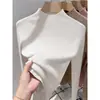Camisa base de tricô de lã sem costura com gola alta meia para mulheres, macia e versátil, adequada como camada interna, nova blusa de manga comprida para outono e inverno