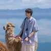 Camisa de Manga Corta a Rayas para Hombre Verano Seda de Hielo Estilo Japonés Camisa Cityboy Top de Alta Gama para Adolescentes Talla Extra