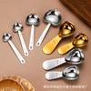 Colher medidora de grãos de café em aço inoxidável em forma de coração transfronteiriço banhada a ouro mais logotipo com colher medidora com escala 15ml30ml colher para leite em pó
