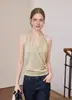 Elegante Regata de Tricô Tencel com Gola Halter e Costas Abertas para Mulheres, Nova Chegada Verão 2026, Top Chique Sem Mangas com Decote V Cruzado