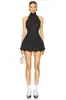 Vestido de Falda de Paraguas Línea A con Cintura Ceñida Espalda Descubierta Estilo Retro Vestido Estilo Europeo y Americano Cuello Alto Halter Lunares Falda Corta Plisada