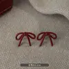 Pendientes de Lazo Rojos Ankora Otoño e Invierno Gama Alta para Mujer con Pasador de Plata 925 Pendientes Retro Versátiles Sencillos Venta al por Mayor