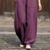 Calça de Linho de Algodão Retrô Cintura Alta Pantalona Feminina Verão Artística Cor Sólida Emagrecedora Algodão Linho Casual Solta Para o Trabalho Drapê Calça Longa