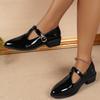 Nuevos Zapatos de Cuero Pequeños Retro de Punta para Mujer de Talla Grande para Primavera y Otoño, Zapatos de Cuero Suave de Tacón Bajo, Hebilla de Tacón Grueso con Mary Jane para Mujer