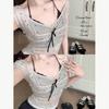 Nuevos Tops Dulces de Verano de Tailandia, Tops Ligeramente Transparentes, Versátiles de Encaje con Lazo Estilo Coreano Dulces Sexy Pura Deseo Camisetas
