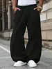 Pantalones deportivos de AliExpress para hombre con tachuelas laterales y dobladillo dividido, pantalones largos casuales de pierna ancha con cordón estilo retro americano, holgados