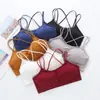 Top de tirantes cruzados sin espalda estilo coreano picante para mujer, con almohadillas en el pecho y top interior tipo tubo anti-exposición