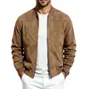Moda otoñal masculina transfronteriza: Chaqueta bomber de gamuza de color liso estilo americano con cuello de béisbol y cremallera