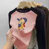 Camiseta de Manga Larga de Felpa para Niñas Ropa Otoño/Invierno Niños Medianos y Grandes Bloque de Color Cuello Redondo Top Cálido para Capas