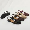 Sandalias Romanas Planas con Hebilla Única para Mujer de Verano Tejidas Huecas Punta Abierta Hebilla Versátiles Cómodas Sandalias de Playa para Mujer 655-4