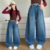 Jeans Largo de Perna Larga Novo para Meninas Primavera e Outono 2026 Novo Estilo Crianças Médias e Grandes Estilo Coreano Casual Calças de Comprimento Total Estilo Tendência