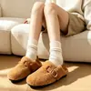 Nuevos Zapatos Peludos de Punta Redonda para Mujer Otoño/Invierno 2026, Estilo Coreano con Hebilla, Forrados de Lana, Mocasines Planos Casuales de Lana