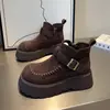 Botas da Moda de Solado Grosso Femininas Temperamento Tendência Botas Curtas de Camurça Sapatos Birken Canguru Feitos à Mão 2026 Primavera Novas Botas Curtas