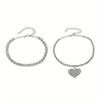 Conjunto de Duas Peças Transfronteiriço Personalidade Coração Praia Pé Europeu e Americano Sexy Diamante Completo Combina com Tudo Brilhante Amor Strass Corrente de Pé