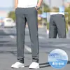 Calça Casual Masculina de Seda Gelo Anti-Rugas de Alta Qualidade Italiana 2026 Outono Novo Solta Elástica Reta