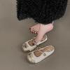 Sandalias de Punta Cerrada con Tacón Plano Estilo Tweed para Mujer Verano 2025 Calzado Exterior Sandalias de Moda con Faldas Zapatillas de Media Caña para Mujer