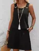 Primavera/Verano 2026 Nuevo Transfronterizo Europeo y Americano Amazon Temperamento Cuello Redondo Color Sólido Conjunto de Dos Piezas Conjunto de Pantalones Cortos sin Mangas Mujer