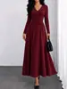 Vestido outono/inverno europeu e americano transfronteiriço novo, de alta qualidade, com decote V, de manga longa, cintura alta, caimento justo, elegante, longo em linha A