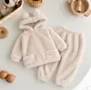 Nuevo Ropa de Casa con Temática de Osito para Niños, Conjunto de Pijama de Franela Gruesa y Cálida para Niños Pequeños, Ropa de Salón para Niñas que se Puede Usar Afuera