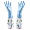 Guantes caseros de forro polar, engrosados, para todas las estaciones, para mujer, adecuados para uso en la cocina, lavado de platos, limpieza, duraderos, de longitud extendida, impermeables y para lavar la ropa y hacer las tareas del hogar; hecho de goma