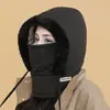Chapéu Lei Feng de Penas para Outono e Inverno para Homens e Mulheres, Aquecedor de Pescoço Espesso Integrado, Touca Quente e à Prova de Frio, Máscara Facial, Chapéu à Prova de Vento para Ciclismo