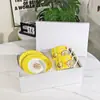 Serie Cielo Estrellado Colorido de D Juego de Taza y Platillo Doble Amarillo Patrón de Dibujos Animados Lindo Par de Pareja Mejor Amigo Taza Regalo