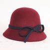 2019 Outono e Inverno Chapéu Chapéu-coco Chapéu Chapéu de Bacia Moda Britânica Elegante Arco Feminino Chapéu de Lã Chapéu de Feltro