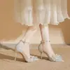 2026 Verano Nuevo Vestido de Novia de Una Sola Tirante con Mariposa de Pedrería Zapatos de Novia Tacones de Aguja Punta Fina Punta Cerrada Sandalias de Tacón Alto de Princesa