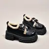 Sapatos Loafers Quentes Aumentadores de Altura para Mulheres, Sapatos de Couro da Moda Outono e Inverno com Solado Grosso e Forro de Pelúcia, Novos Sapatos de Algodão 2025 Estilo Britânico Peludos