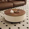 Mesa de centro redonda de pizarra estilo vintage para sala de estar, lujo ligero moderno, madera de nogal antigua simple, juego de diseño italiano