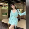 Traje de baño para mujer estilo coreano talla grande retro a rayas para ocultar el abdomen adelgazante conservador para vacaciones en aguas termales