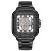 Reloj Decorativo Retro Cuadrado Grabado de Cuarzo para Hombre con Escala Romana, Mecánico Totalmente Automático, Resistente al Agua, Correa de Acero, Modelo de Moda