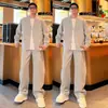 Nuevo Estilo Minimalista de Otoño Moda Casual Traje Deportivo para Hombre Versátil Cardigan con Cuello en V Sudadera con Capucha Pantalones Largos Conjunto de Dos Piezas