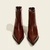 Botines Retro Europeos y Americanos de Punta Fina para Mujer, Piel Genuina Súper Suave, Botines Adelgazantes, Tacón Grueso, Botines Estilizados Versátiles