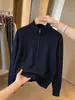 Cárdigan de punto casual y relajado estilo francés, negro, con cuello alto, manga larga, cierre de cremallera, para mujer, chaqueta suéter corta de otoño e invierno