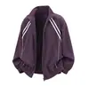 Chaqueta de aviador retro con cuello alto para hombre, estilo americano de otoño e invierno, a rayas de moda, corte holgado, deportiva casual, chaqueta cool con cuello alto