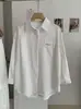 KEKEZOON Camisa de Bolsillo Bordada con Cuello Camisero de Manga Larga Holgada de Longitud Media Nuevo Estilo Coreano para Principios de Otoño 8408