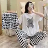 Pijama para Mujer, Conjunto de Tres Piezas de Manga Corta de Verano, Estilo Delgado de Verano, Ropa de Casa Dulce y Linda de Dibujos Animados para Estudiantes Que Se Puede Usar Afuera