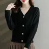 Suéter de Punto para Mujer 2026, Nuevo para Primavera y Otoño, Ajuste Holgado, Estilo Coreano, Corto, Color Sólido, Moda, Abrigo de Manga Larga