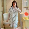 Pijama de Algodão Nuvem para Mulheres, Conjunto Casual de Cardigã de Manga Curta com Gola Lapela e Shorts, Conjunto de Loungewear Duplo Curto com Gola Lapela para Meninas, Primavera e Verão